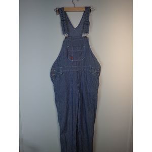 Dickies Men's Railroad Conductor Hickory Stripe Bib Overalls Raw Hem Medium